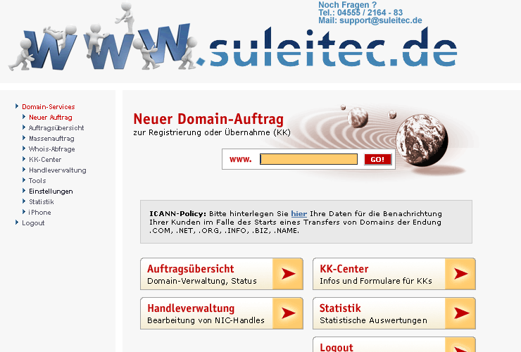 Domain-Bestellsystem Startseite